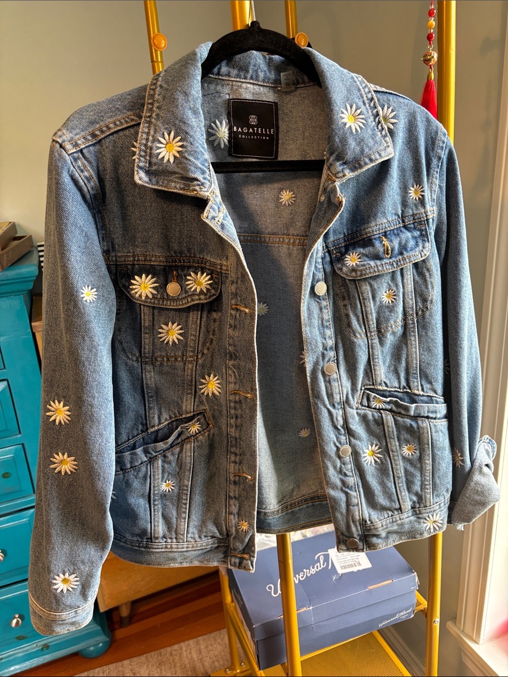 Bagatelle Daisy Embroidered Denim Jacket - Blue with White/Yellow Daisies